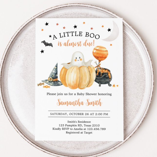Little Boo Pumpkin Halloween Baby Shower Invitation (Pumpkin Halloween Baby Shower Invitation)