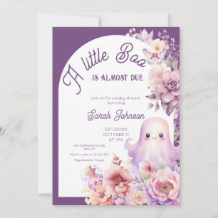 Little Boo Purple Halloween Baby Girl Shower Invitation