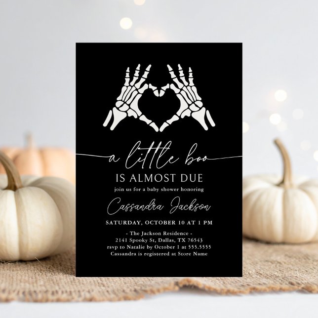 Little Boo Skeleton Heart Hands Baby Shower Invitation (Creator Uploaded)