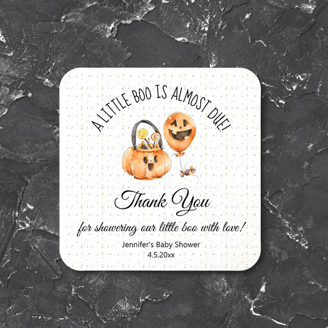 little boo thank you baby shower simple modern square paper coaster (Creator Uploaded)
