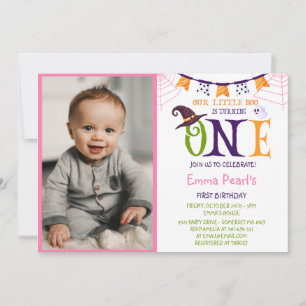 Little Boo Turning One, Halloween Photo Birthday Invitation