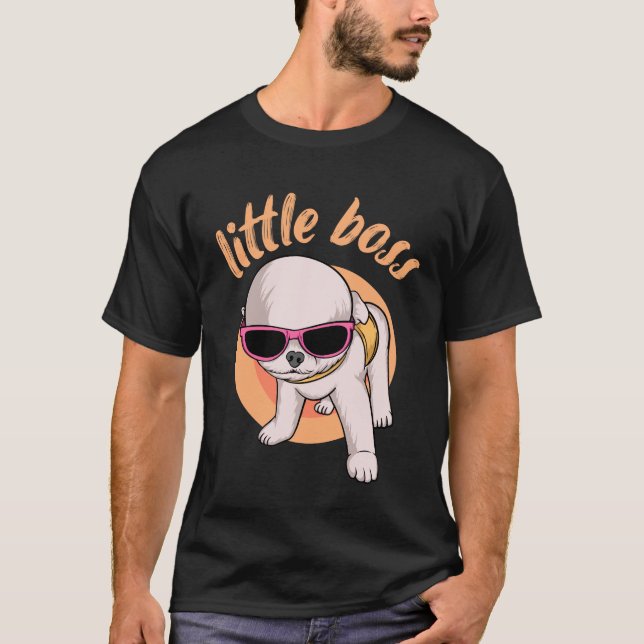 Little Boss Funny Chihuahua Dogs With Cute glasses T-Shirt (Front)