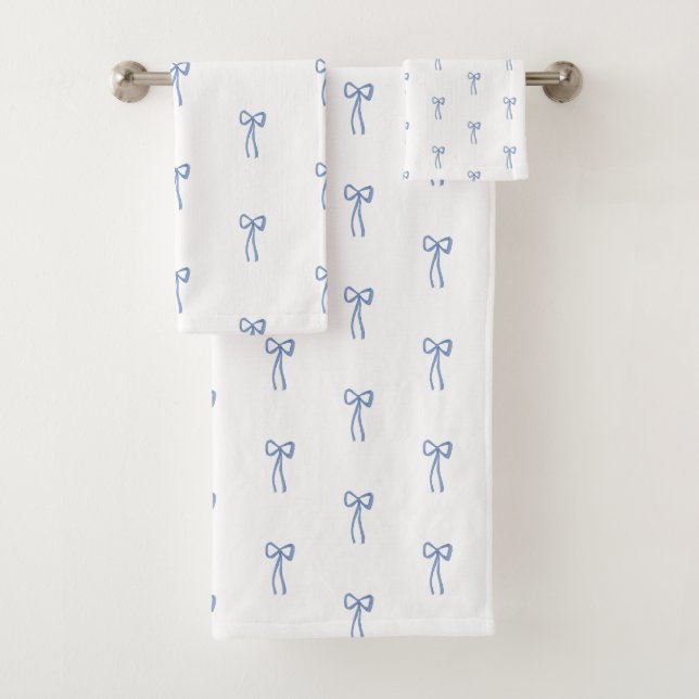 Little Bow Blue Coastal Bathroom Something Blue Bath Towel Set (Insitu)