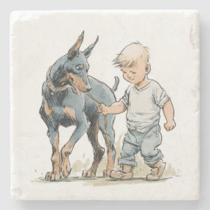 Little Boy and Doberman Best Friends Coaster