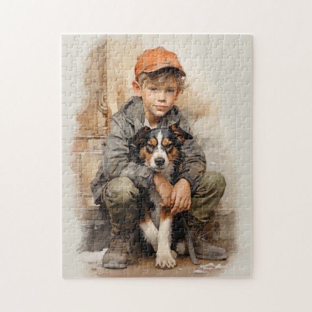 Little boy and dog jigsaw puzzle (Vertical)