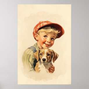Little boy and dog poster