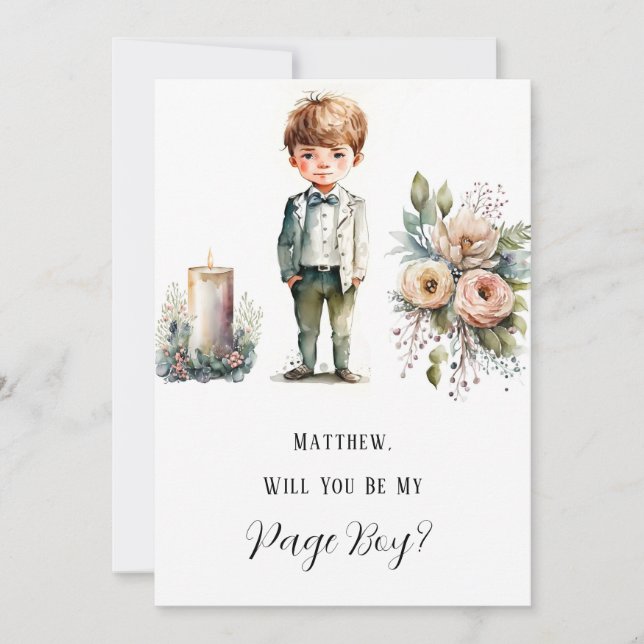 Little Boy and Floral Will You Be My Page Boy Invitation (Front)