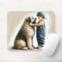Little Boy And His Big Dog Watercolor