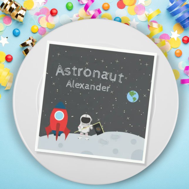 Little Boy Astronaut on Moon, First Name Space Napkin (Creator Uploaded)