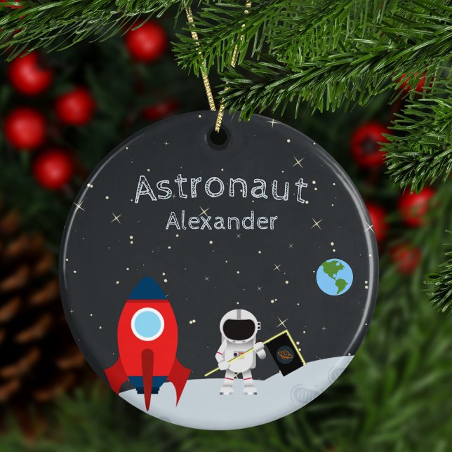 Little Boy Astronaut on Moon, Name Space Christmas Ceramic Tree Decoration (Creator Uploaded)