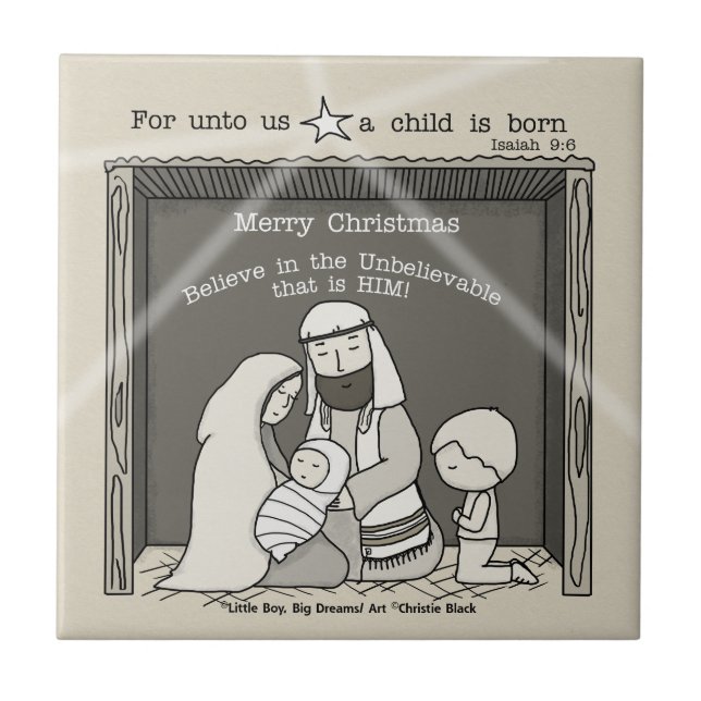 Little Boy at the Manger-Merry Christmas Tile (Front)