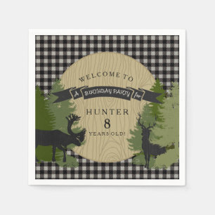 Little Boy Birthday Grey Black Deer Antlers Moose Napkin