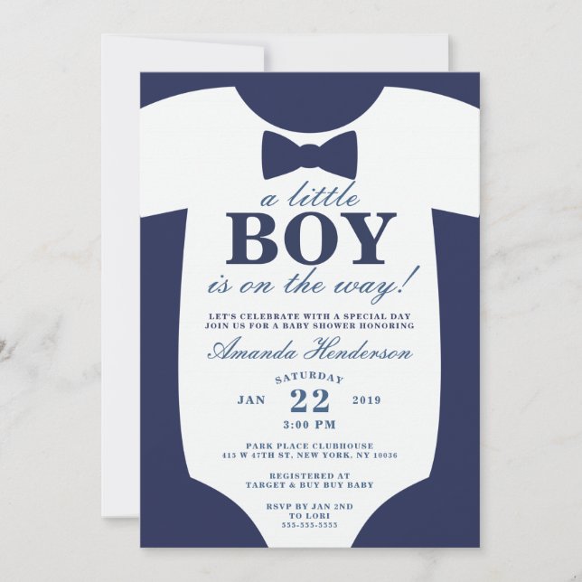 Little Boy Bow Tie Baby Shower Invitation (Front)