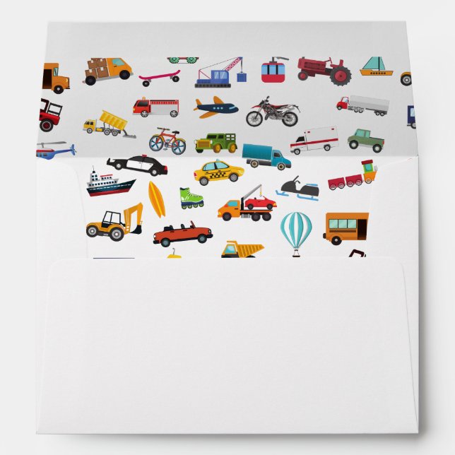 Little Boy Cars Vehicle Pattern Kid Birthday Party Envelope (Back (Bottom))
