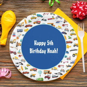 Little Boy Cars Vehicle Pattern Kid Birthday Party Paper Plate