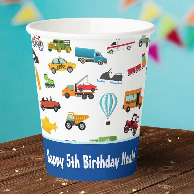 Little Boy Cars Vehicle Pattern Kid Happy Birthday Paper Cups (Creator Uploaded)