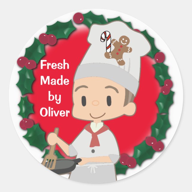 Little Boy Chef Christmas Classic Round Sticker (Front)