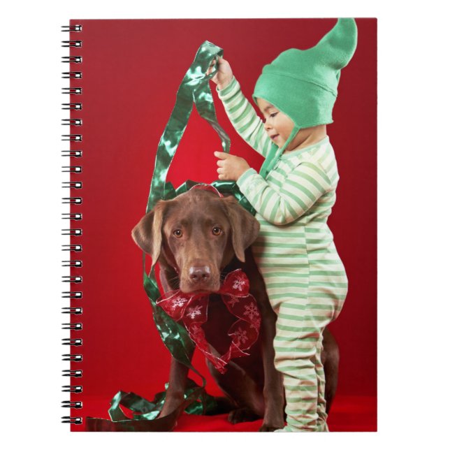 Little boy decorating a dog spiral notebook (Front)