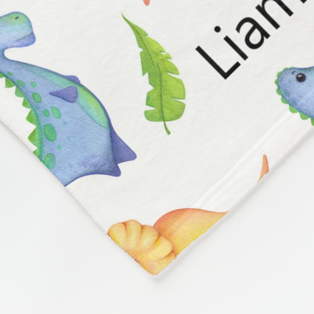 Little Boy Dinosaur Add Name Nursery Cute  Fleece Blanket (Corner)