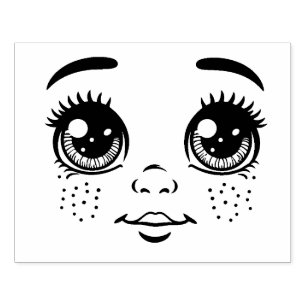 Little boy Doll Face freckles ink Original Art Rubber Stamp