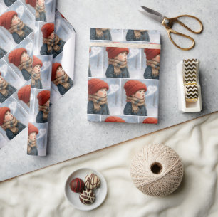 Little Boy Exhaling a Frosty Heart Wrapping Paper
