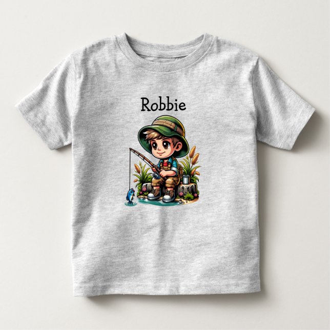 Little Boy Fishing Cartoon Personalised Toddler T-Shirt (Front)
