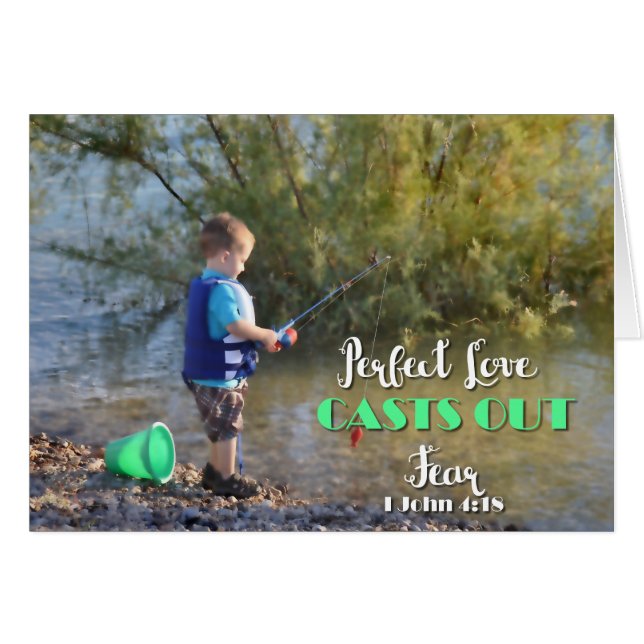 Little Boy Fishing Casting Out Fear Greeting Card (Front Horizontal)