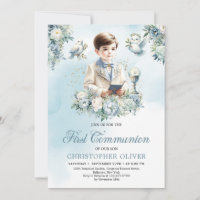 Little boy Formal attire holy bible blue floral