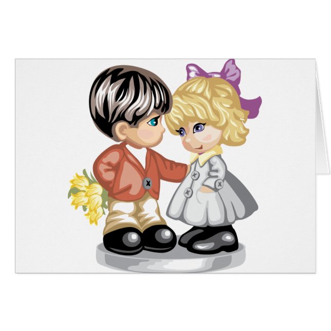 Little boy giving a little girl flowers (Front Horizontal)