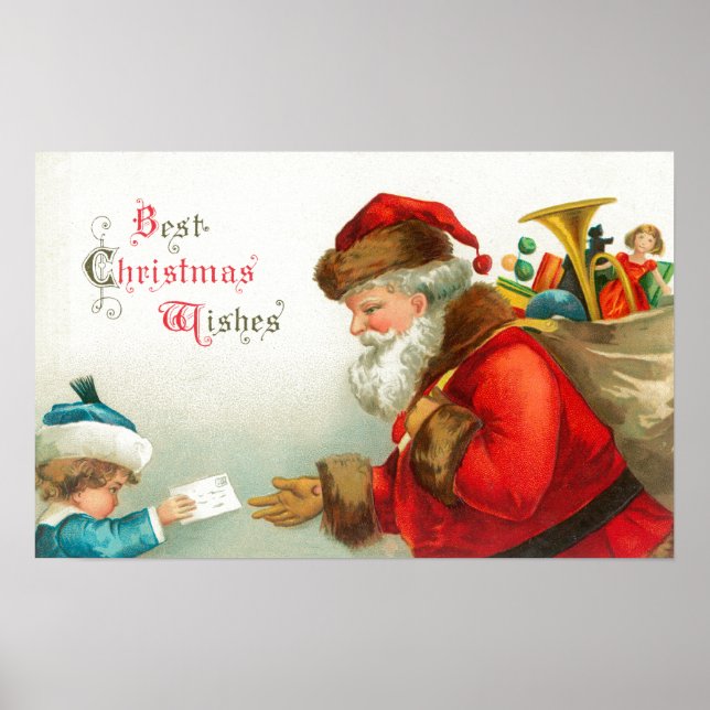 Little Boy Giving Santa a Letter Poster (Front)