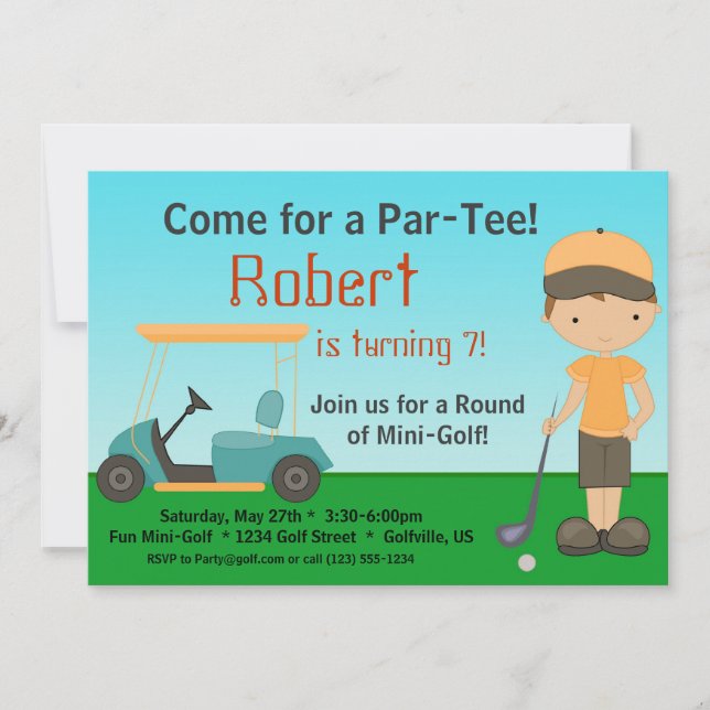 Little Boy Golfer Birthday Party Invitation (Front)