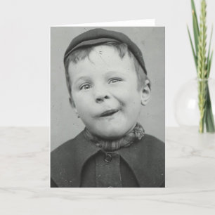Little Boy making a funny face old Victorian photo Holiday Card