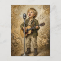 Little Boy Musician Singing and Playing Guitar