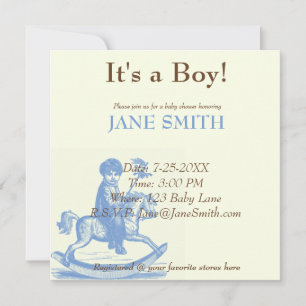 Little Boy on Rocking Horse Antique Theme Invitation