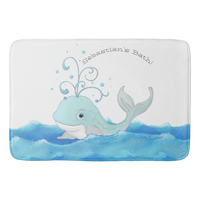 Little Boy Personalised Bath Home Decor Cute Whale Mat (Front)