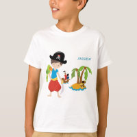 Little Boy Pirate with Treasure and Parrot