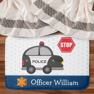 Little Boy Police Officer and Car Bath Mat
