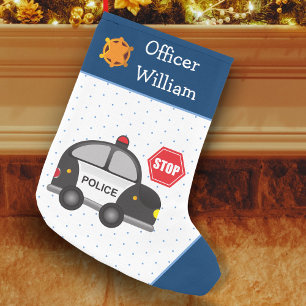 Little Boy Police Officer and Car Kid Small Christmas Stocking