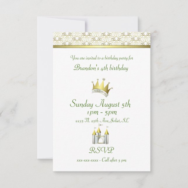 Little Boy Prince Birthday Invitation (Front)