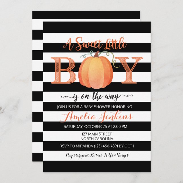 Little Boy Pumpkin Fall Baby Shower Invitation (Front/Back)