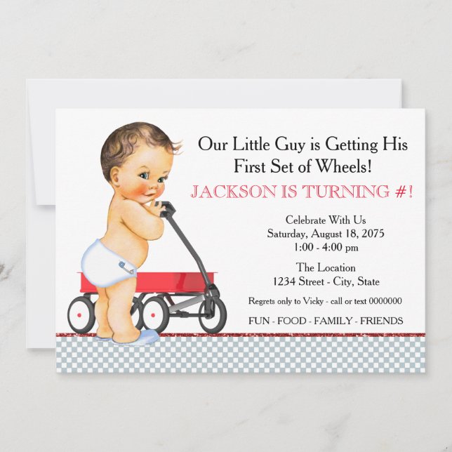 Little Boy Red Wagon Birthday Party Invitation (Front)