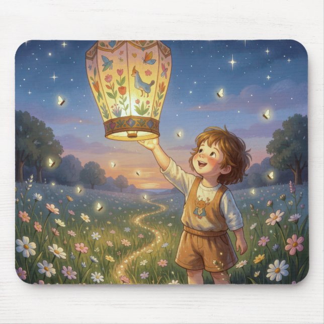 Little Boy Releasing a Chinese Lantern Mouse Pad (Front)