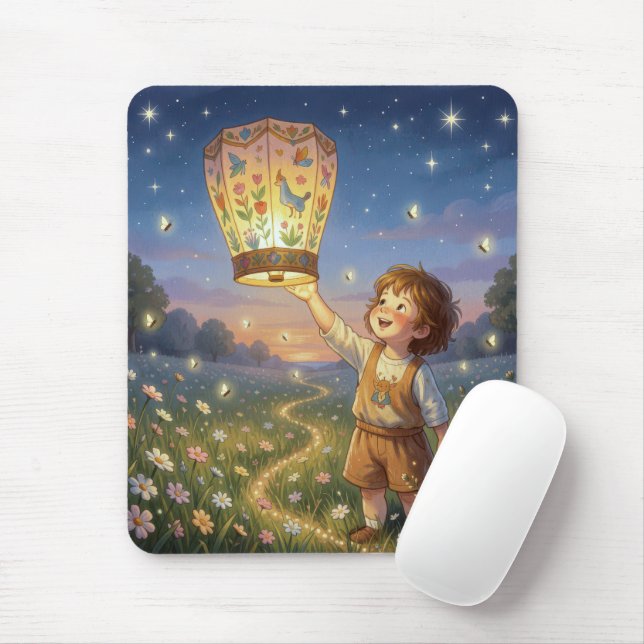 Little Boy Releasing a Chinese Lantern Mouse Pad (With Mouse)