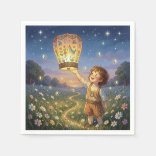Little Boy Releasing a Chinese Lantern Napkin