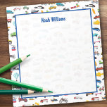 Little Boy Things That Move Vehicle Car and Truck Notepad<br><div class="desc">Add a fun touch to your little boy's day with this adorable custom notepad that celebrates all things that move: fire trucks, police cars, helicopters and planes, trains, taxis, construction vehicles, and more! Add your son's name for a personal touch. This kid notepad makes a fun personalised birthday, back to...</div>