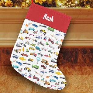 Little Boy Things That Move Vehicle Cars Kid, Red Small Christmas Stocking
