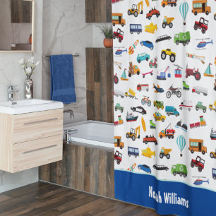 Little Boy Things That Move Vehicle Cars Kid Shower Curtain