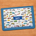 Little Boy Things That Move Vehicle Cars Pattern Trifold Wallet<br><div class="desc">Add a custom touch to your little boy's pocket money with this adorable custom wallet that celebrates all things that move: fire trucks, police cars, helicopters and planes, trains, taxis, construction vehicles, and more! Add your son's name for a personal touch. This wallet makes a fun personalised birthday, Christmas, or...</div>
