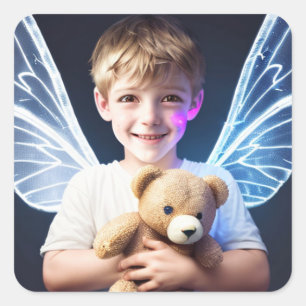 Little Boy with Fairy Wings Square Sticker