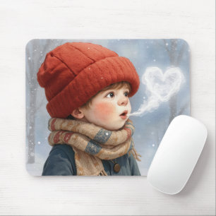Little Boy with Frosty Heart Breath Mouse Pad